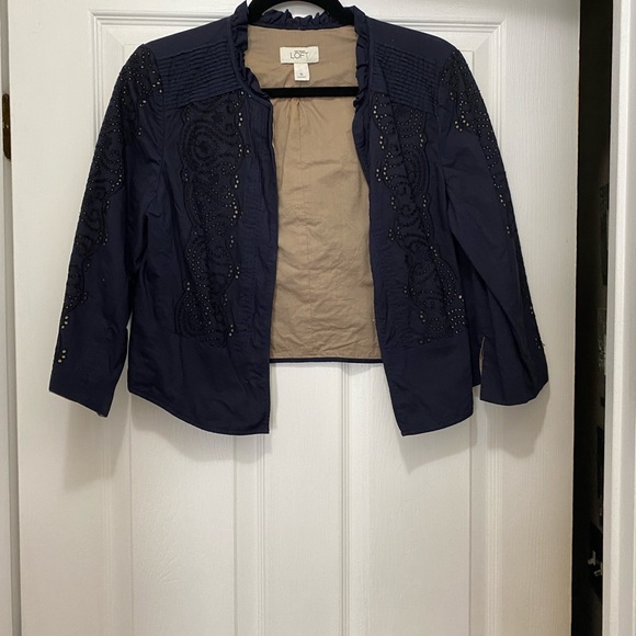 Short waisted Navy blazer with tan inside - Picture 1 of 2